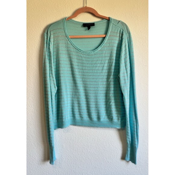 Lane Bryant Women's Blue Shimmer Striped Pullover Knit Cropped Sweater 22/24 - Picture 1 of 12